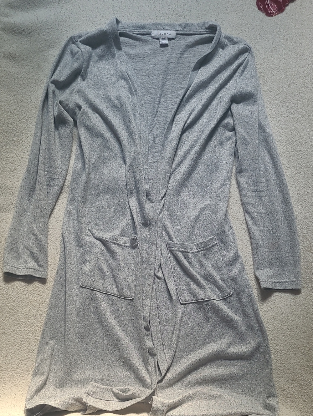 Caslon Long Open-Front Cardigan in Light Gray